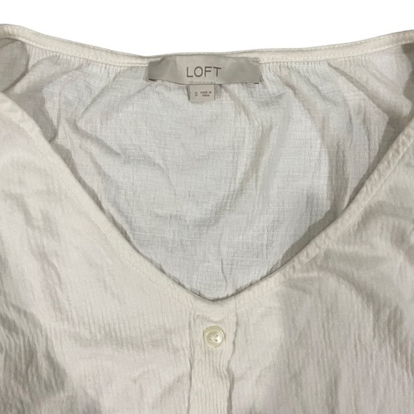 LOFT egg shell white sleeveless top, size small with a tie front and buttons. - Picture 3 of 3
